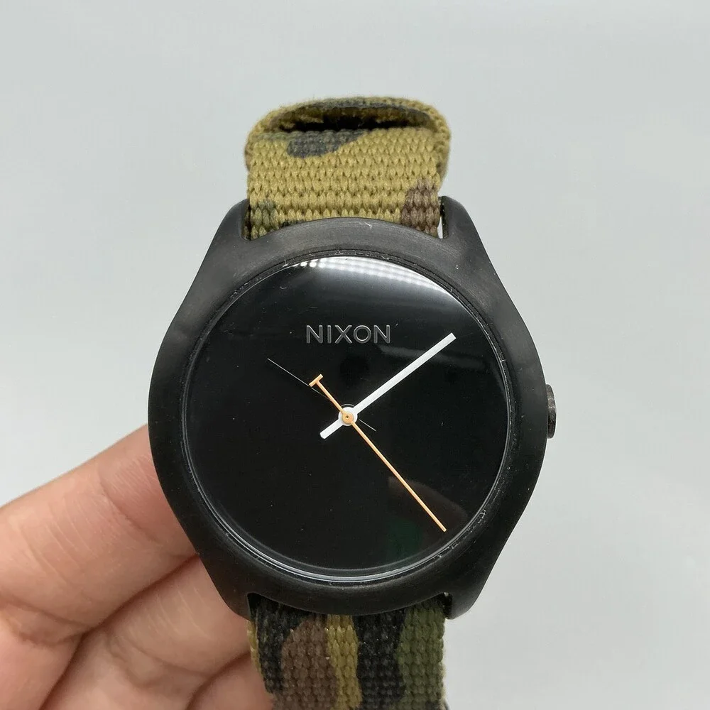 Nixon The Mod Mens Watch 39mm Black Dial Camo Nylon Strap 100M New Battery